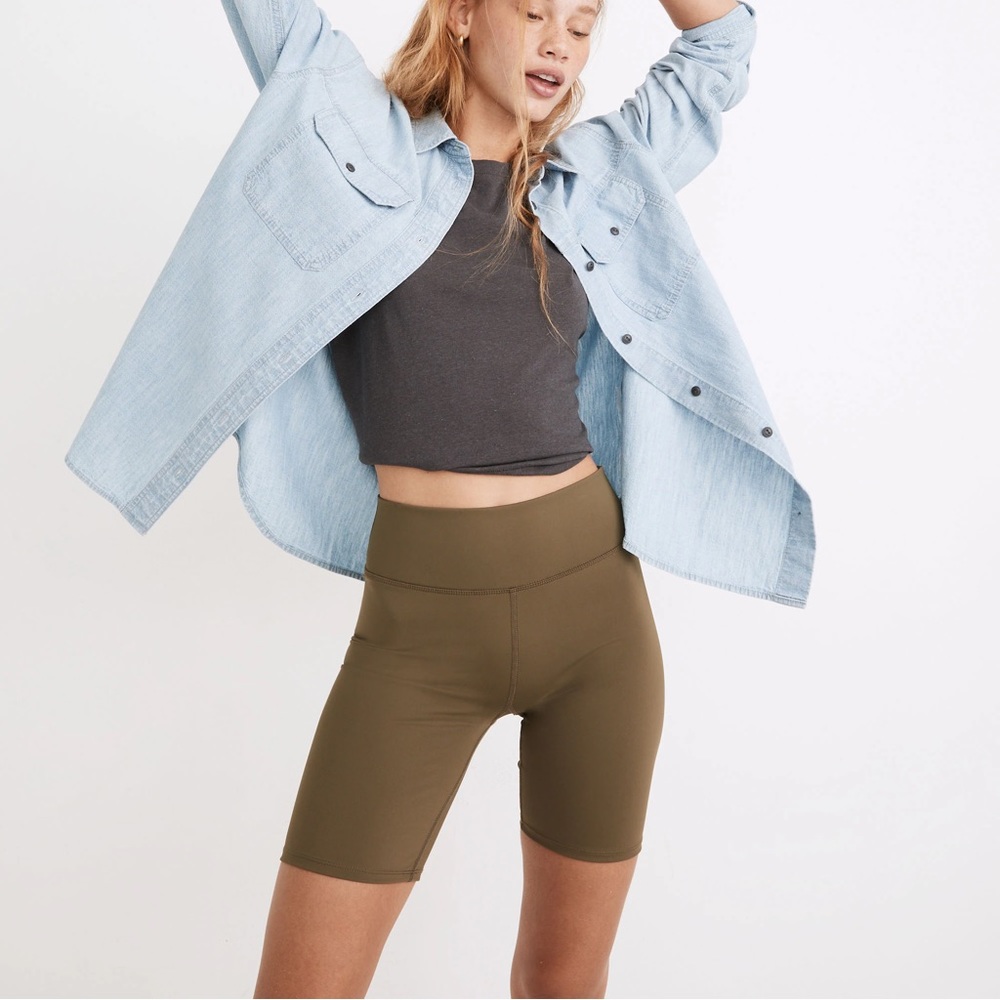 Madewell MWL High Rise 7” Army Green/Khaki Biker Shorts size S